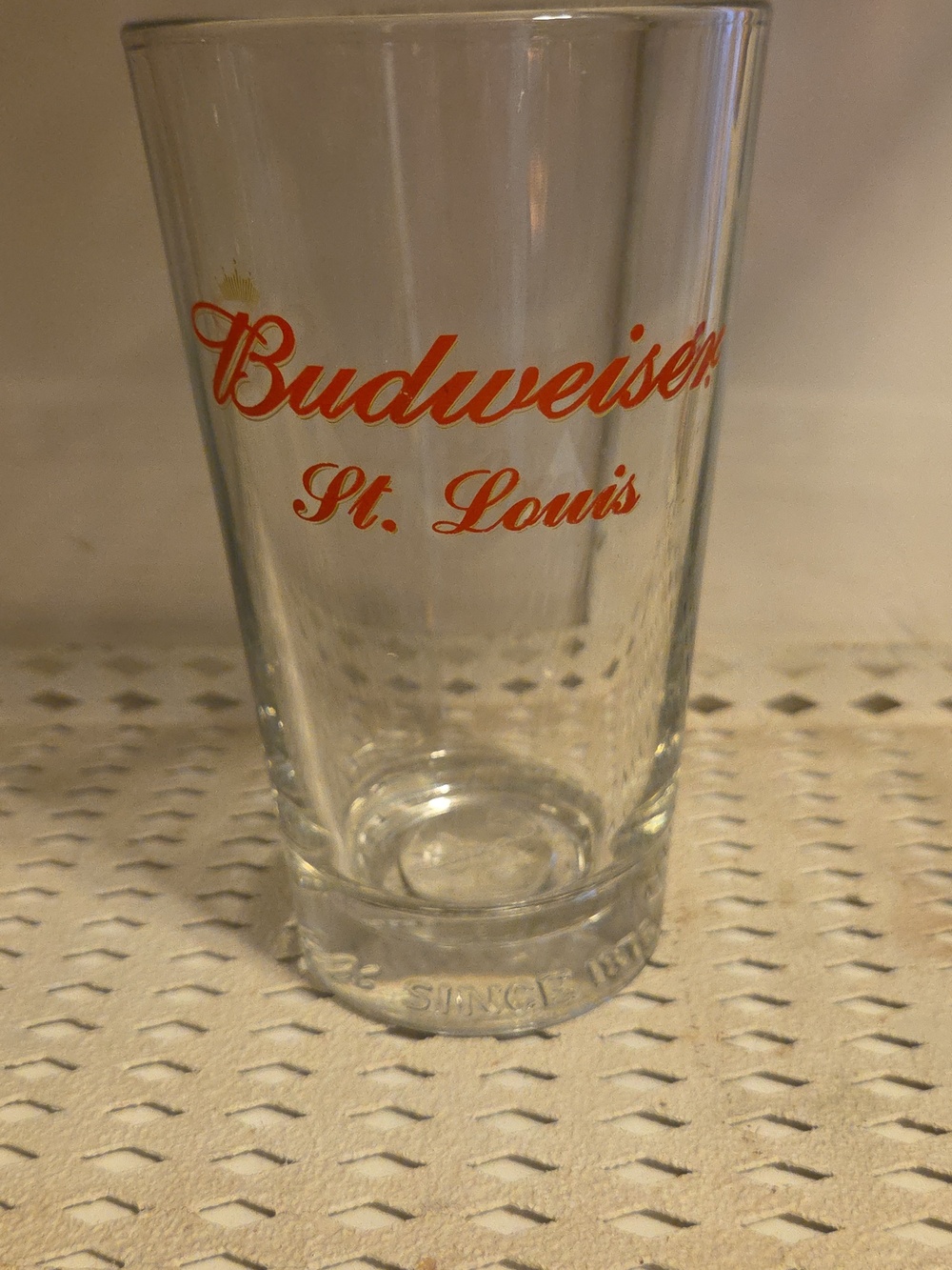Budweiser St. Louis MO Pint Beer Glass Heavyweight Bottom Embossed Since 1876